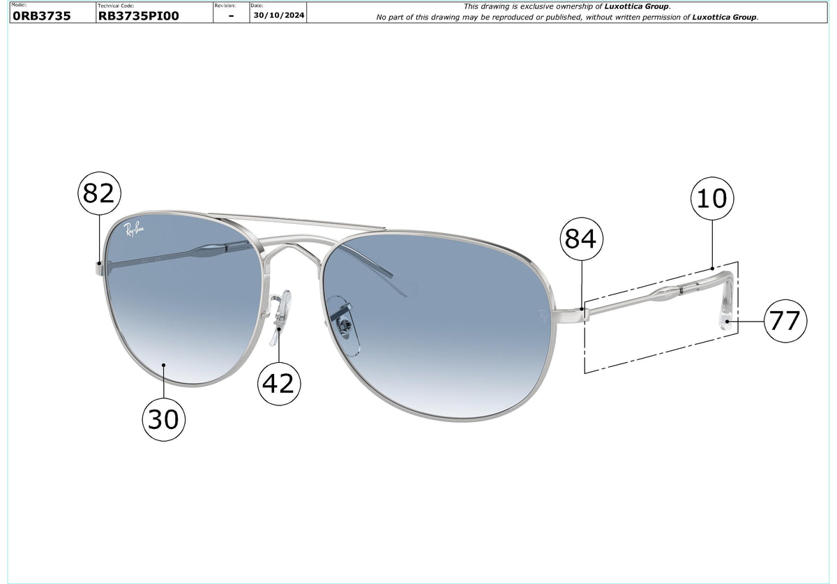Enlarged technical drawing of the Ray-Ban Bain Bridge RB3735 Replacement Parts