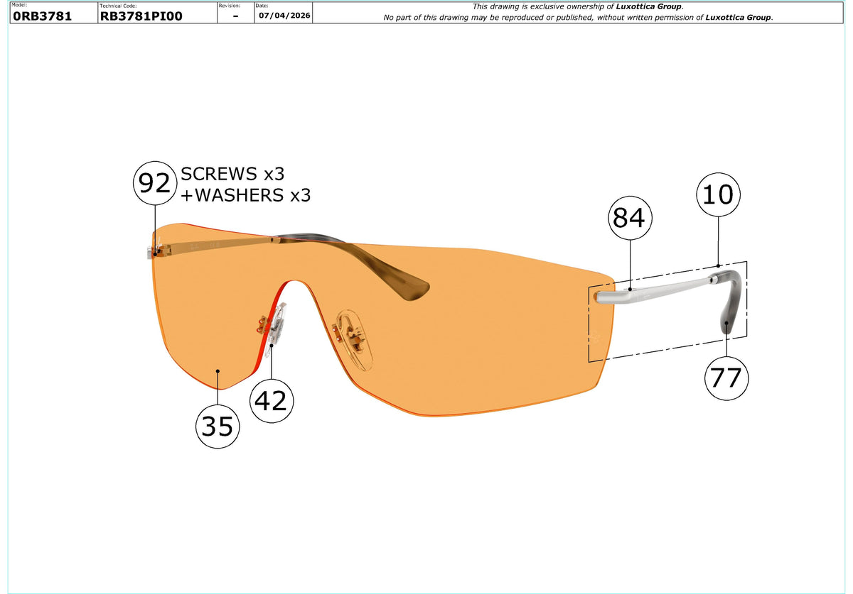 Enlarged technical drawing of the Ray-Ban RB3781 Replacement Parts