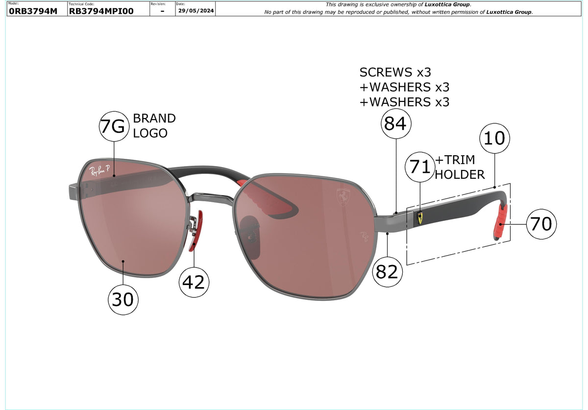 Enlarged technical drawing of the Ray-Ban RB3794M Replacement Parts