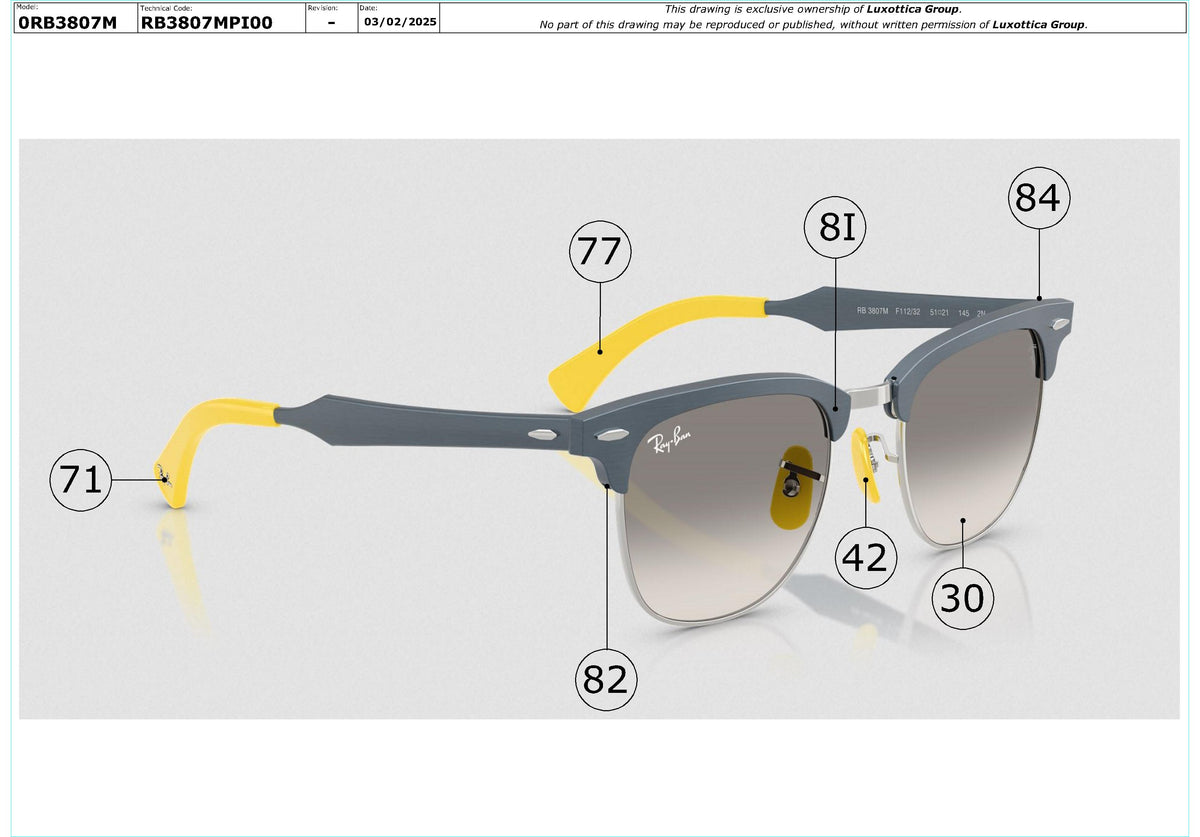 Enlarged technical drawing of the Ray-Ban RB3807M Replacement Parts
