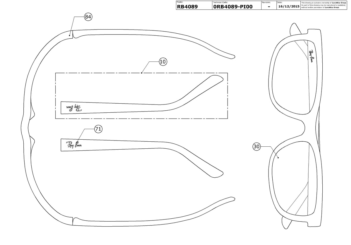 Exploded technical drawing of the Ray-Ban Balorama RB4089 Replacement Parts, with each replacement part numbered