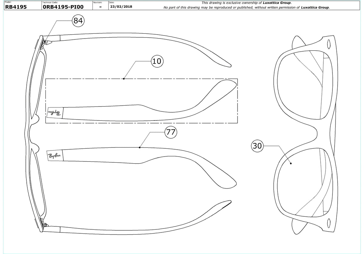 Enlarged technical drawing of the Ray-Ban Wayfarer Liteforce RB4195 Replacement Parts