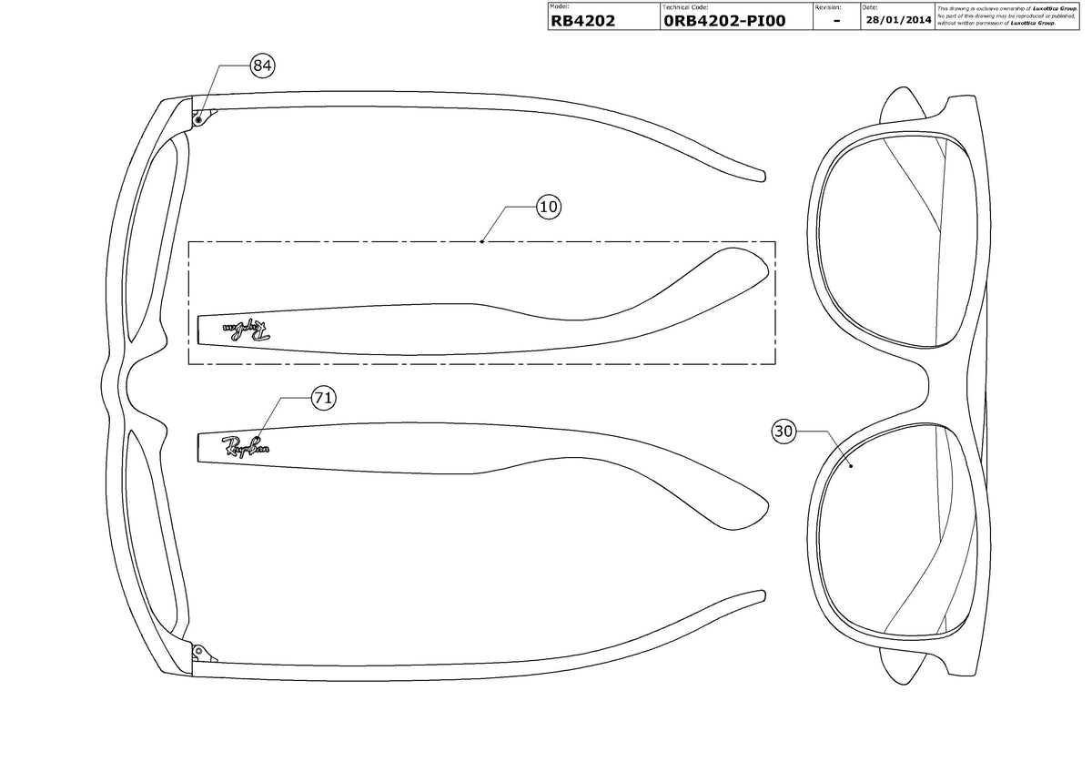 Enlarged technical drawing of the Ray-Ban Andy RB4202 Replacement Parts