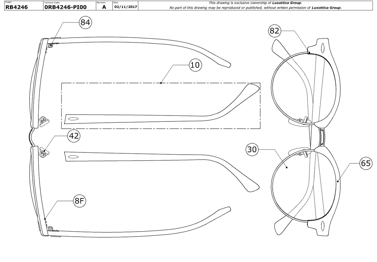 Enlarged technical drawing of the Ray-Ban Clubround RB4246 Replacement Parts