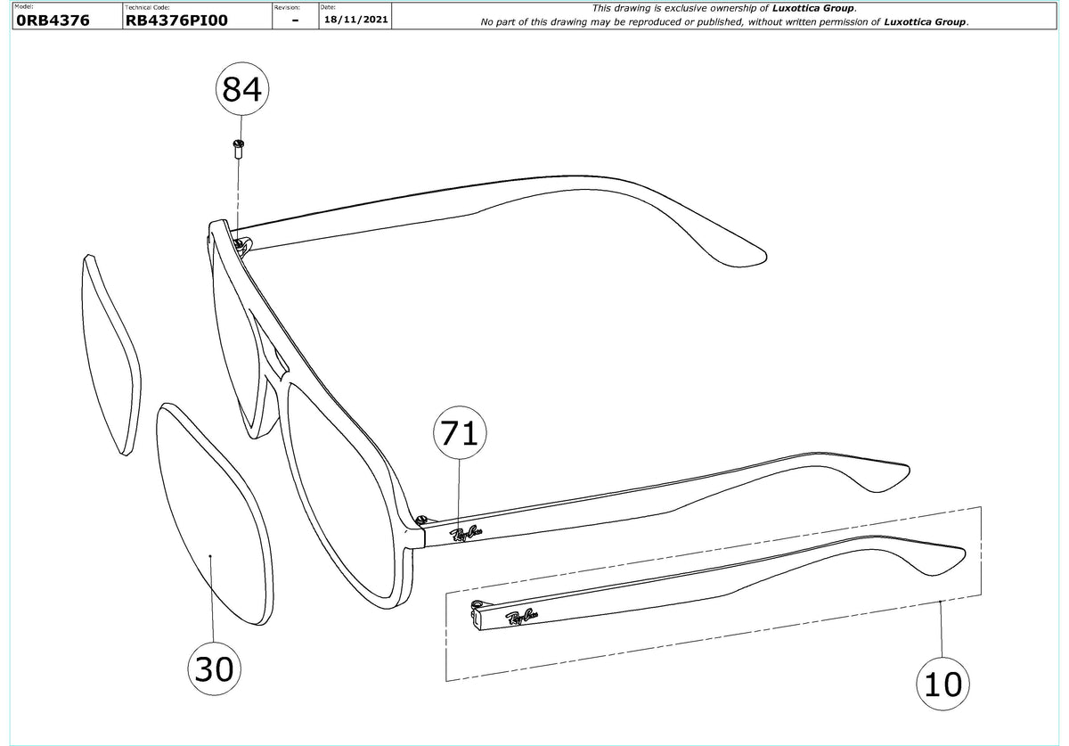 Enlarged technical drawing of the Ray-Ban RB4376 Replacement Parts