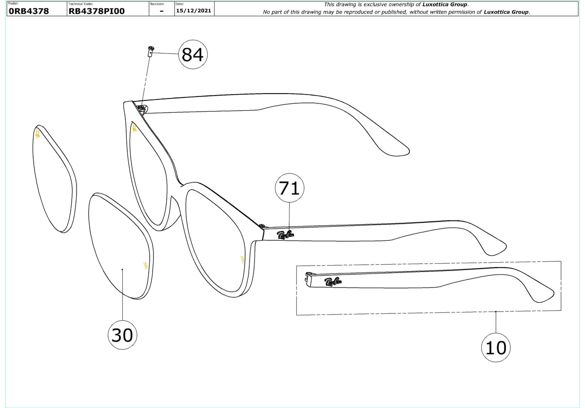 Enlarged technical drawing of the Ray-Ban RB4378 Replacement Parts