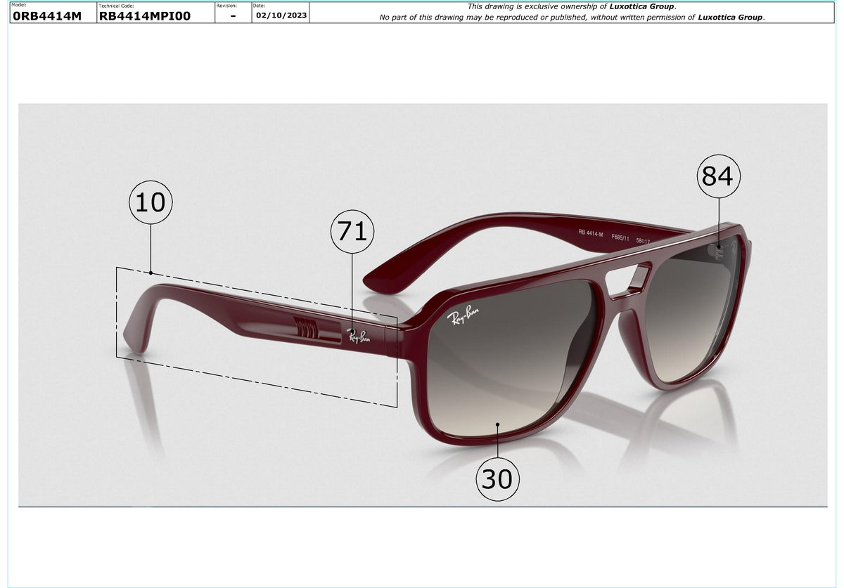 Enlarged technical drawing of the Ray-Ban RB4414M Replacement Parts