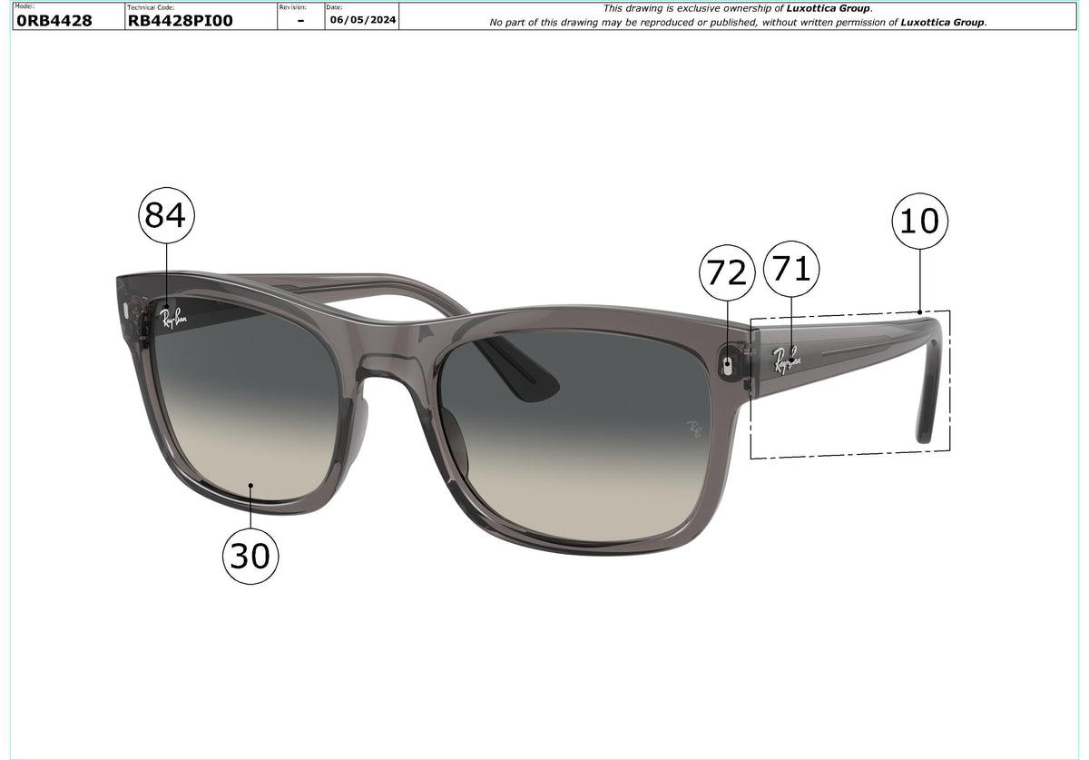Enlarged technical drawing of the Ray-Ban RB4428 Replacement Parts
