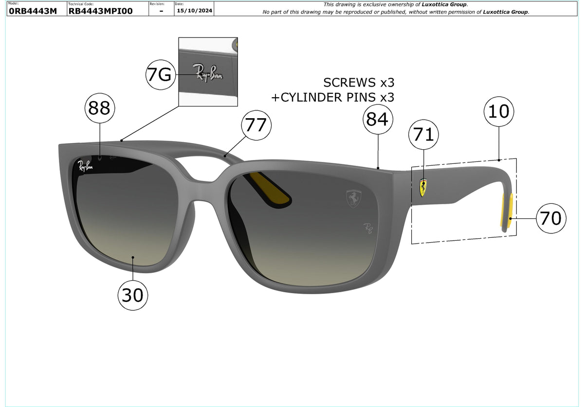 Enlarged technical drawing of the Ray-Ban RB4443M Replacement Parts