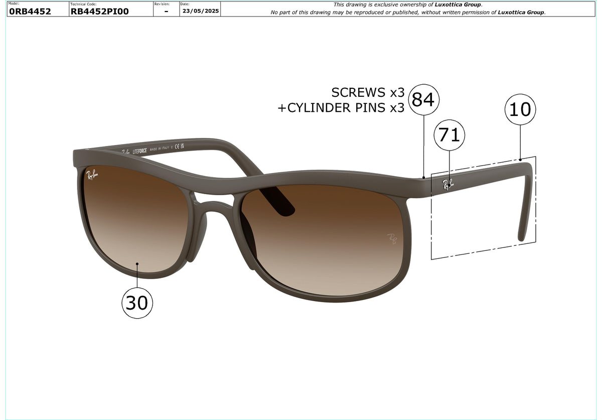 Enlarged technical drawing of the Ray-Ban RB4452 Replacement Parts
