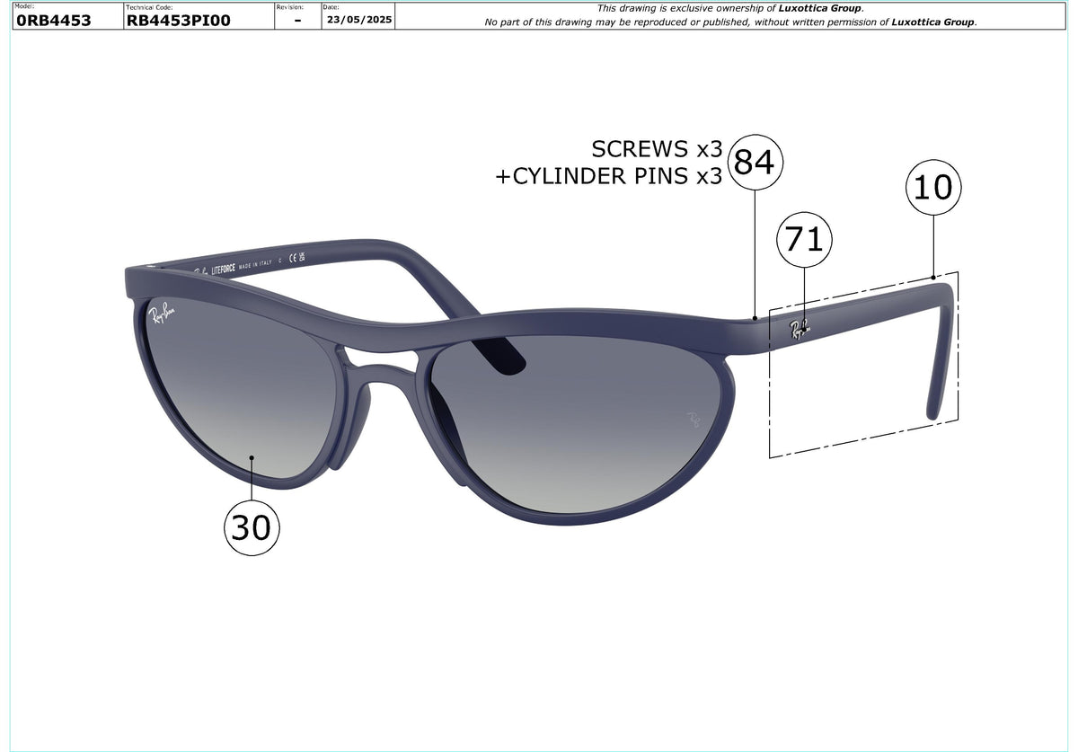 Enlarged technical drawing of the Ray-Ban RB4453 Replacement Parts