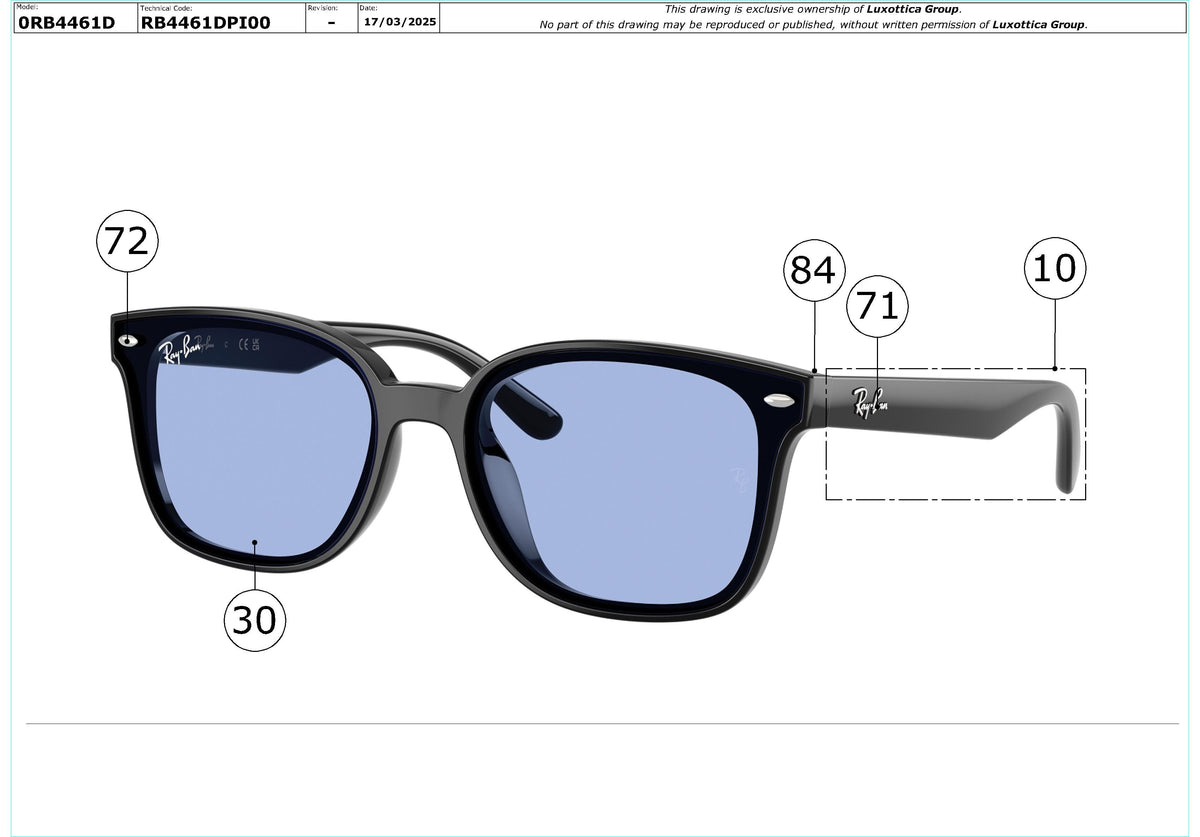 Enlarged technical drawing of the Ray-Ban RB4461D Replacement Parts