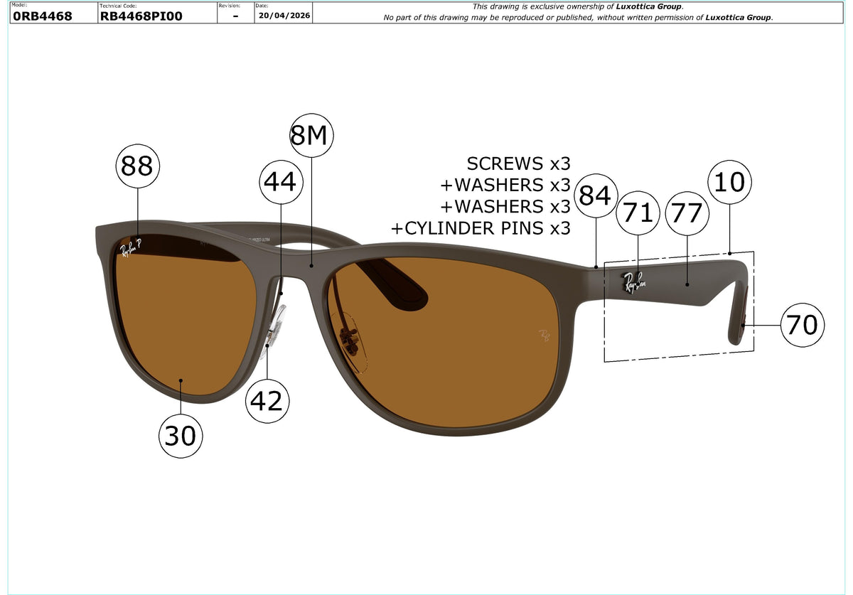 Enlarged technical drawing of the Ray-Ban RB4468 Replacement Parts