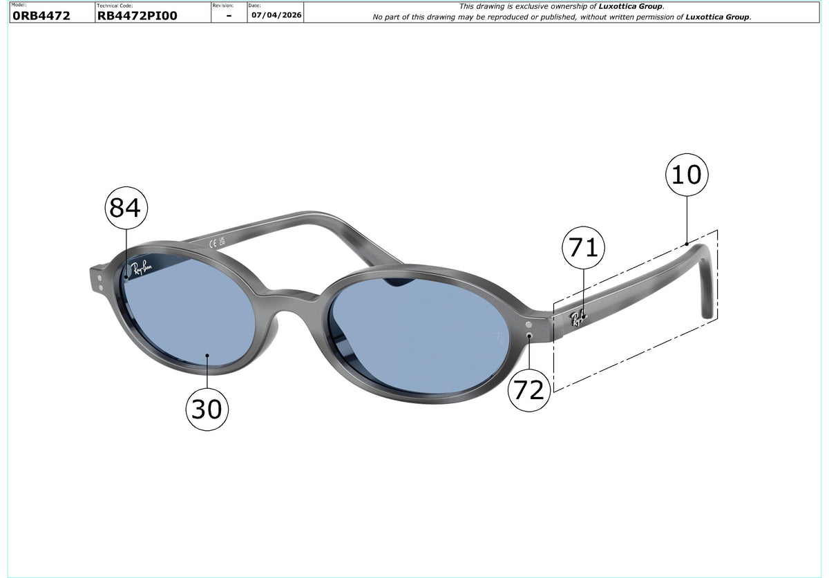 Enlarged technical drawing of the Ray-Ban RB4472 Replacement Parts