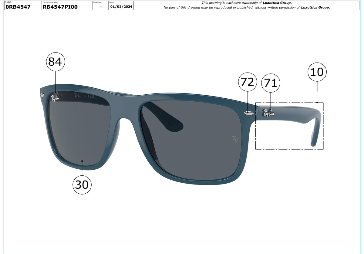Enlarged technical drawing of the Ray-Ban Boyfriend Two RB4547 Replacement Parts