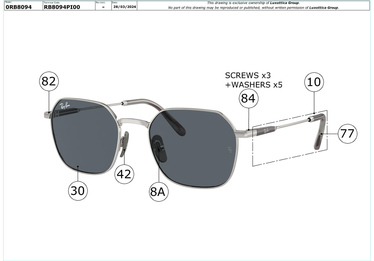 Enlarged technical drawing of the Ray-Ban Jim Titanium RB8094 Replacement Parts