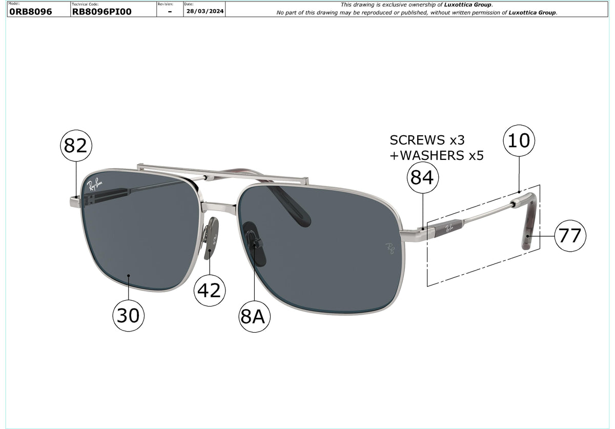Enlarged technical drawing of the Ray-Ban Michael Titanium RB8096 Replacement Parts
