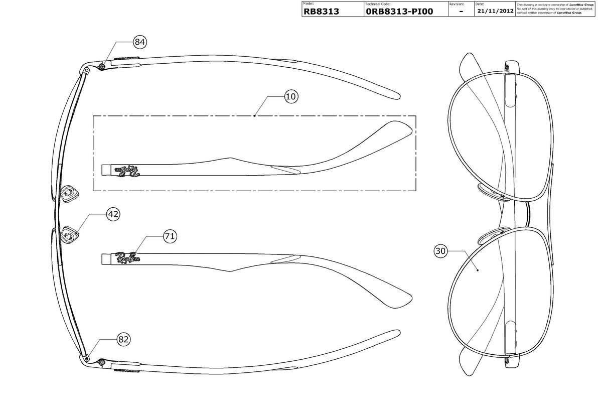 Enlarged technical drawing of the Ray-Ban RB8313 Replacement Parts