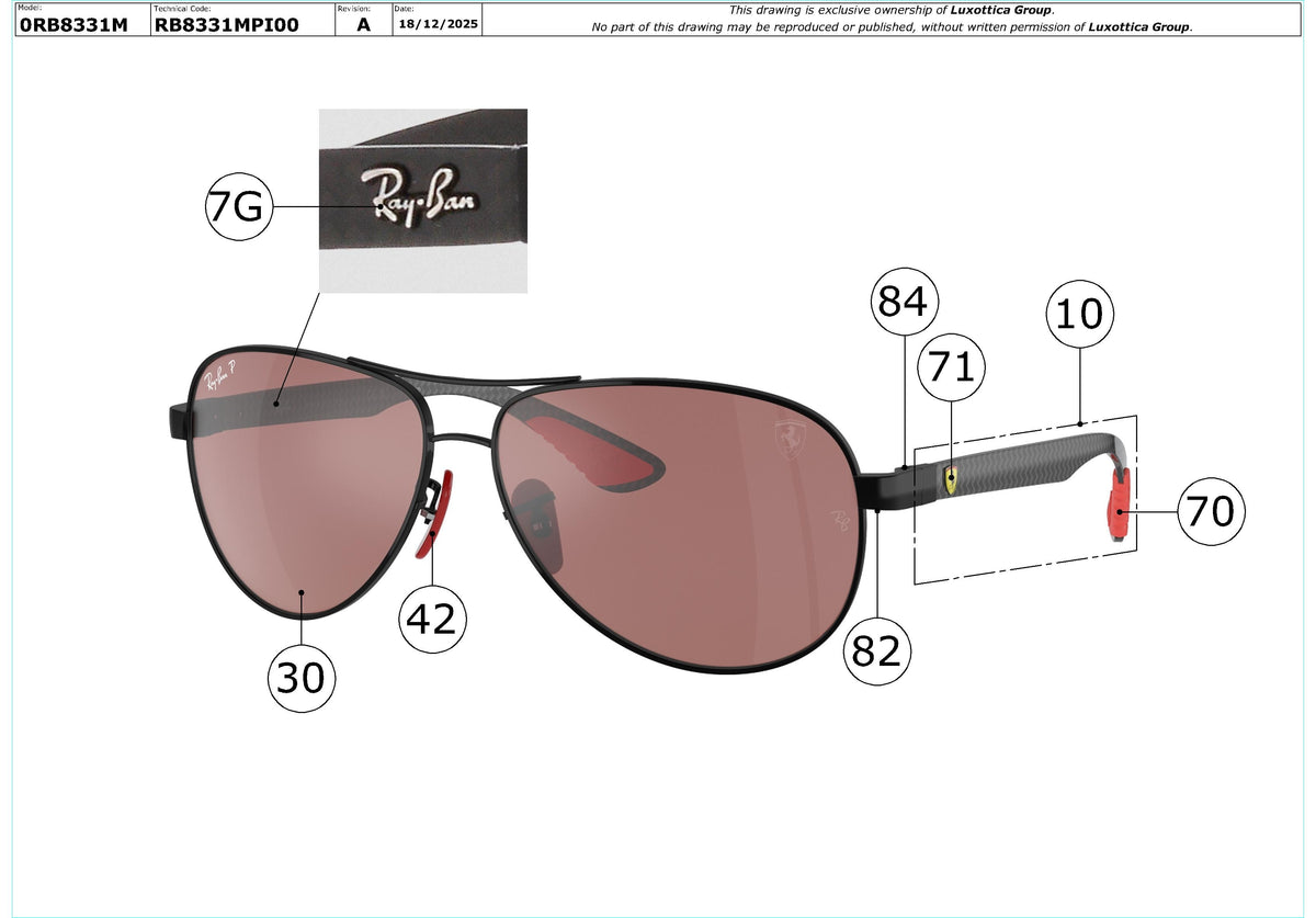 Enlarged technical drawing of the Ray-Ban RB8331M Replacement Parts