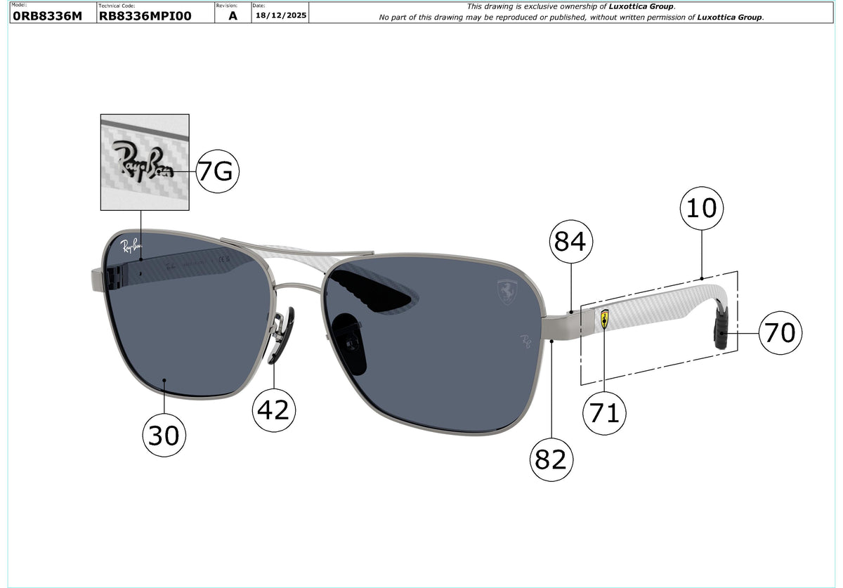 Enlarged technical drawing of the Ray-Ban RB8336M Replacement Parts