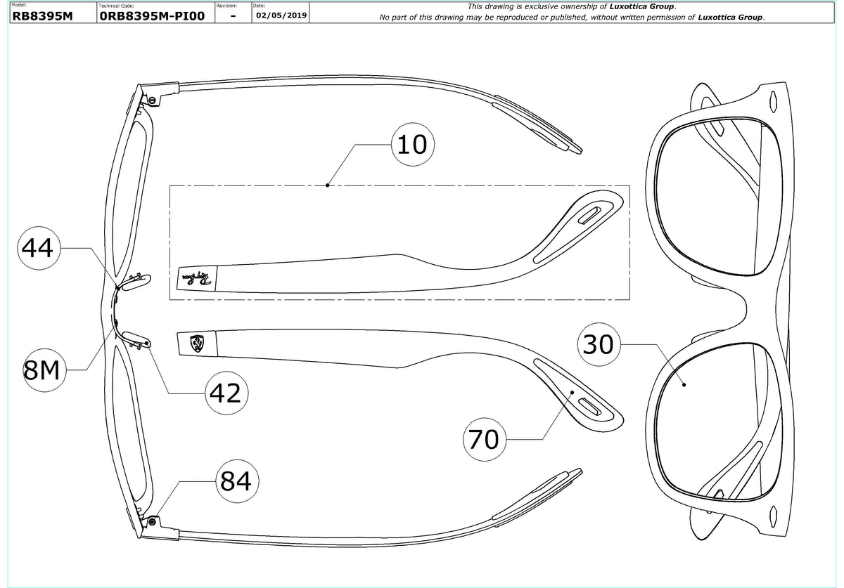 Enlarged technical drawing of the Ray-Ban RB8395M Replacement Parts