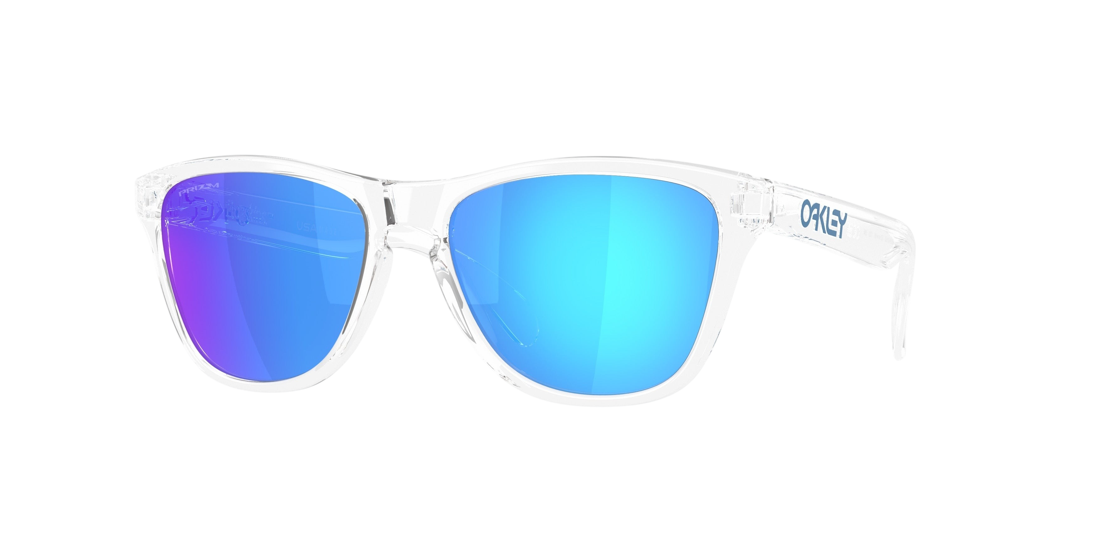 Sunglasses UK Oakley Frogskins S sunglasses with clear frames and reflective blue Prizm lenses