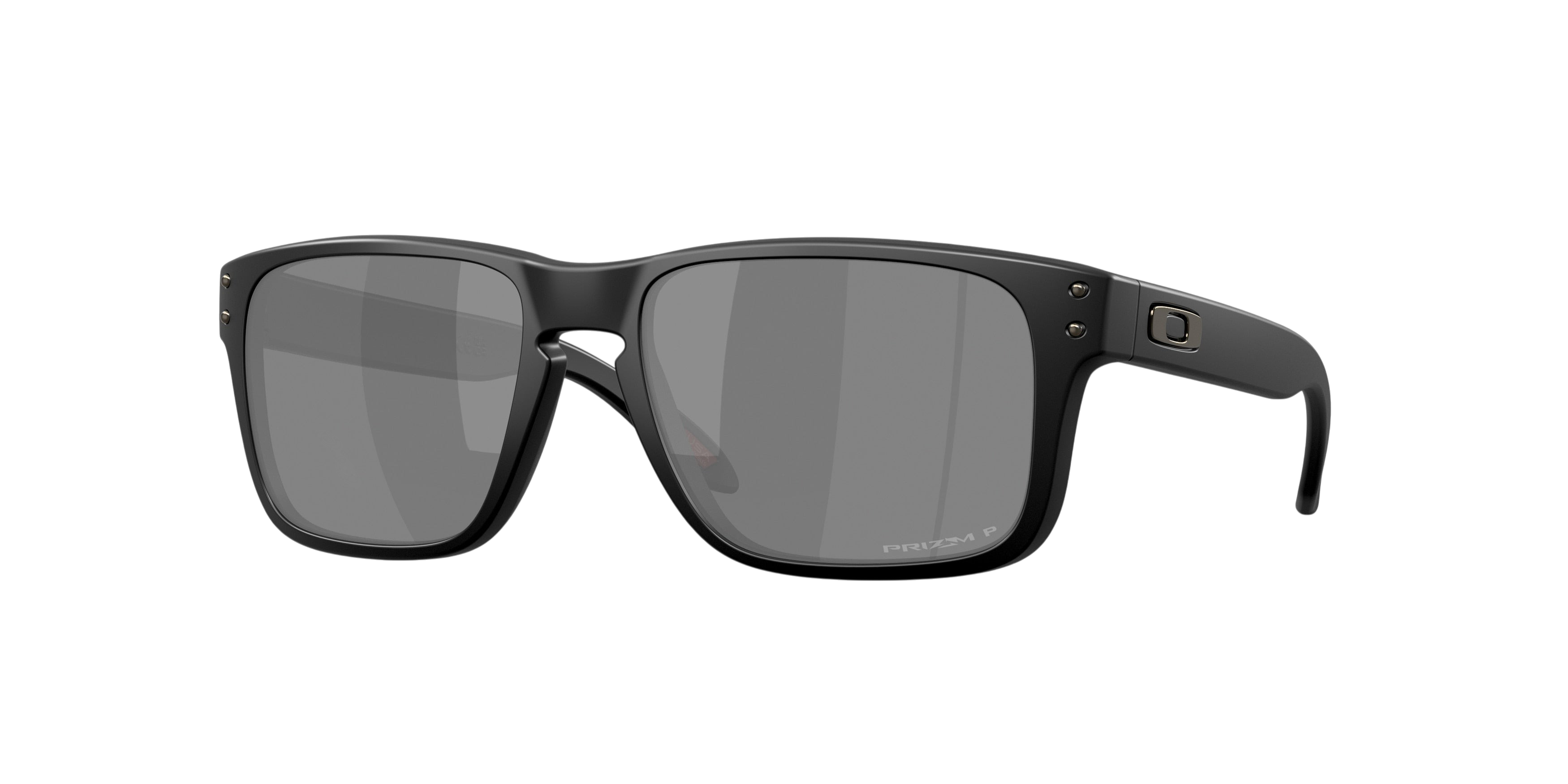 Sunglasses UK Oakley Holbrook S sunglasses with black frames and grey Prizm polarized lenses in a studio shot