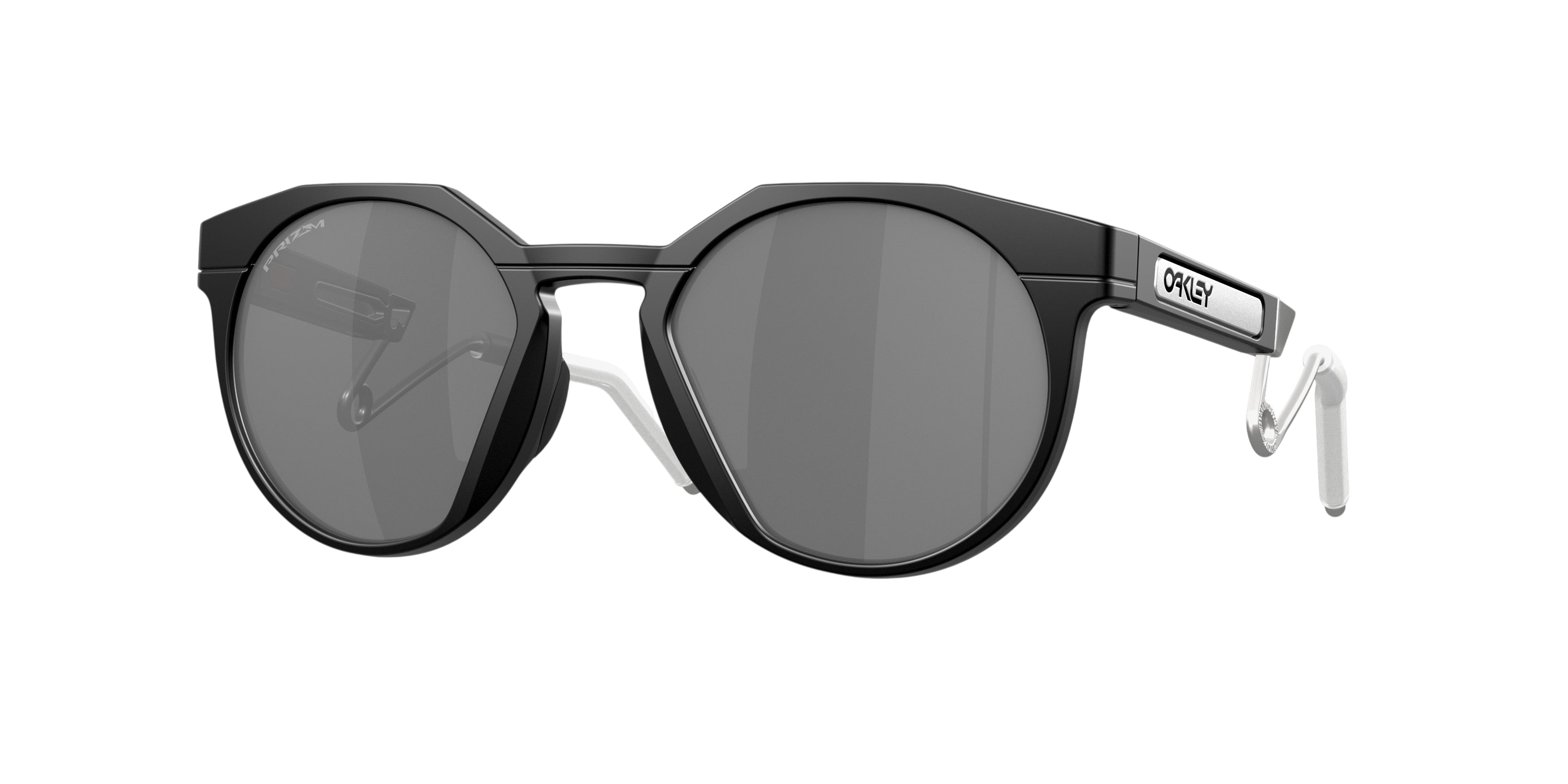 Sunglasses UK Oakley HSTN Metal sunglasses in black with grey Prizm lenses and white temple tips