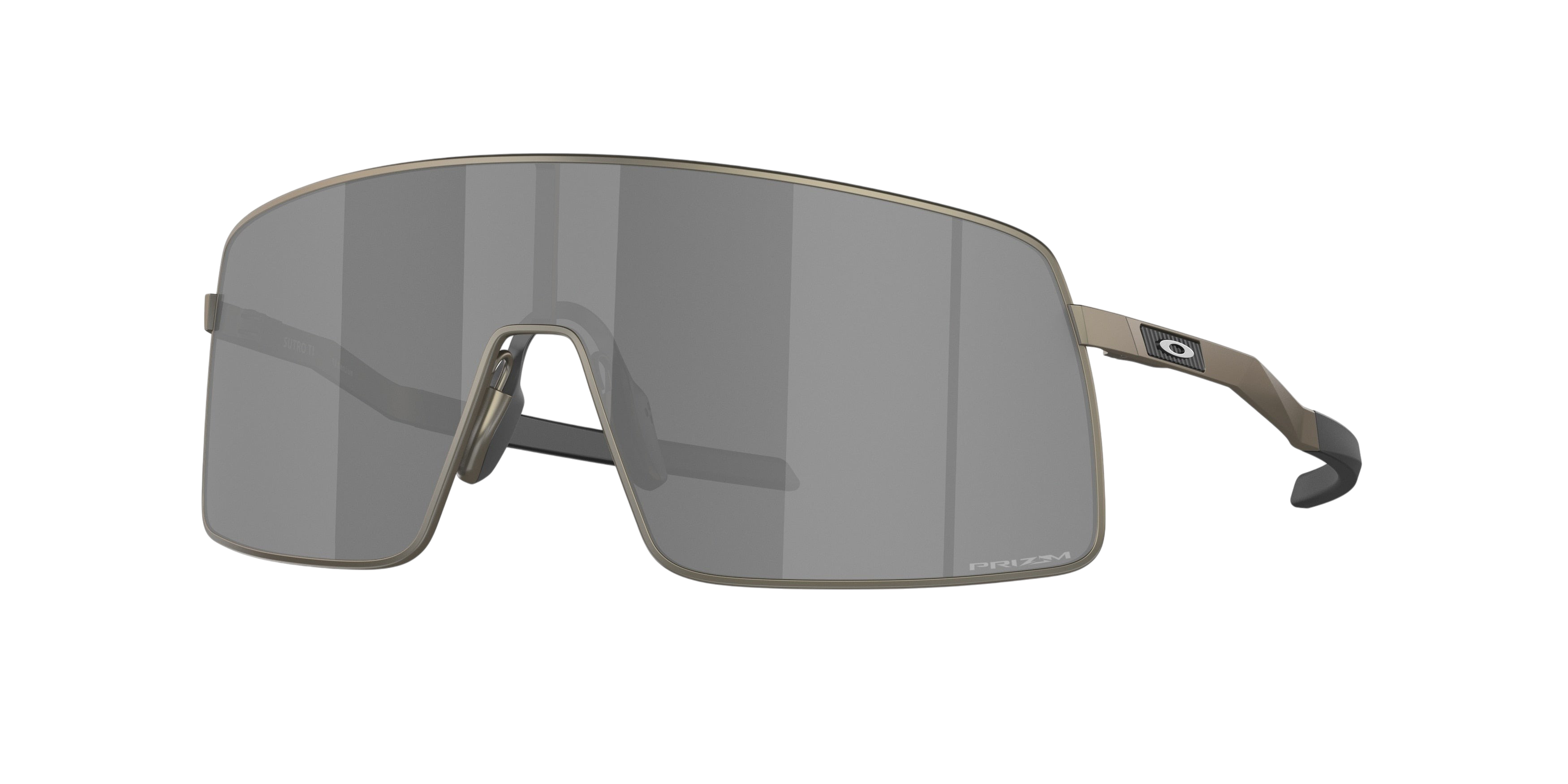 Sunglasses UK Oakley Sutro TI sunglasses with a metallic frame and grey Prizm lens in a studio setting