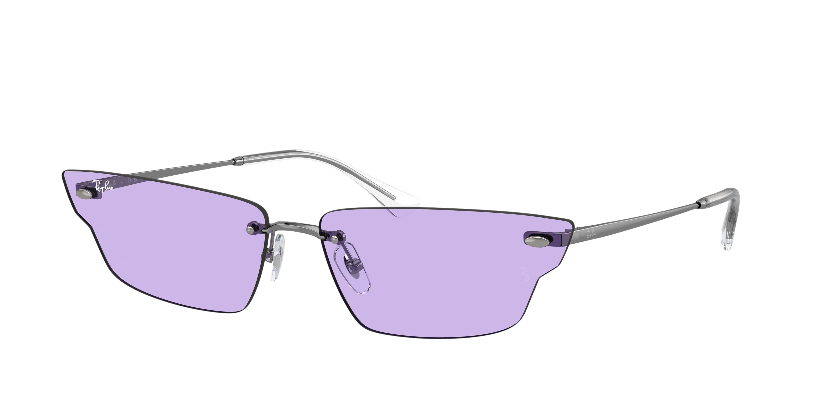 Sunglasses UK Ray-Ban Anh RB3731 rimless sunglasses with purple lenses and silver metal temples