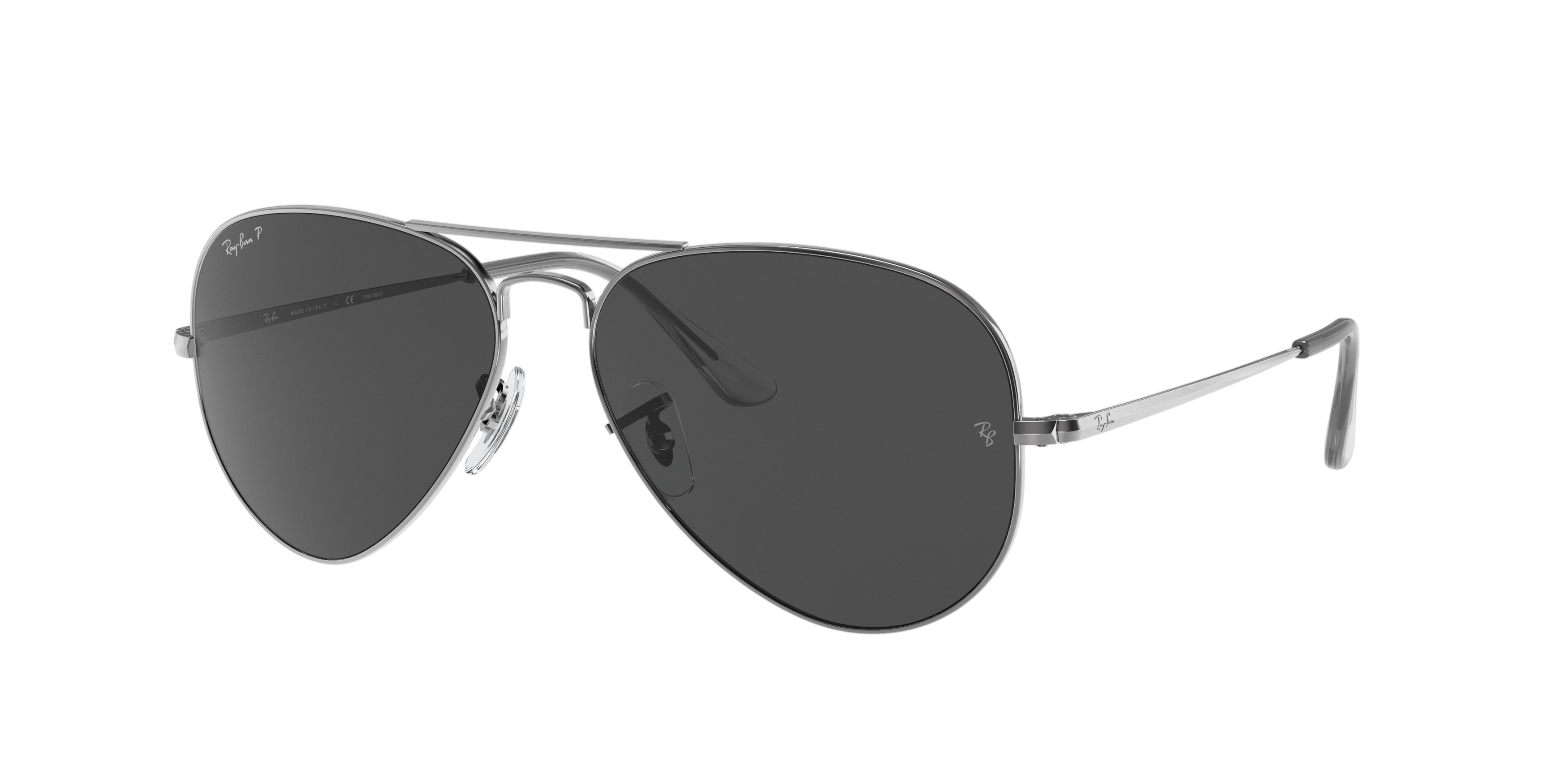Sunglasses UK Ray-Ban Aviator Metal II RB3689 sunglasses with silver metal frames and dark grey lenses
