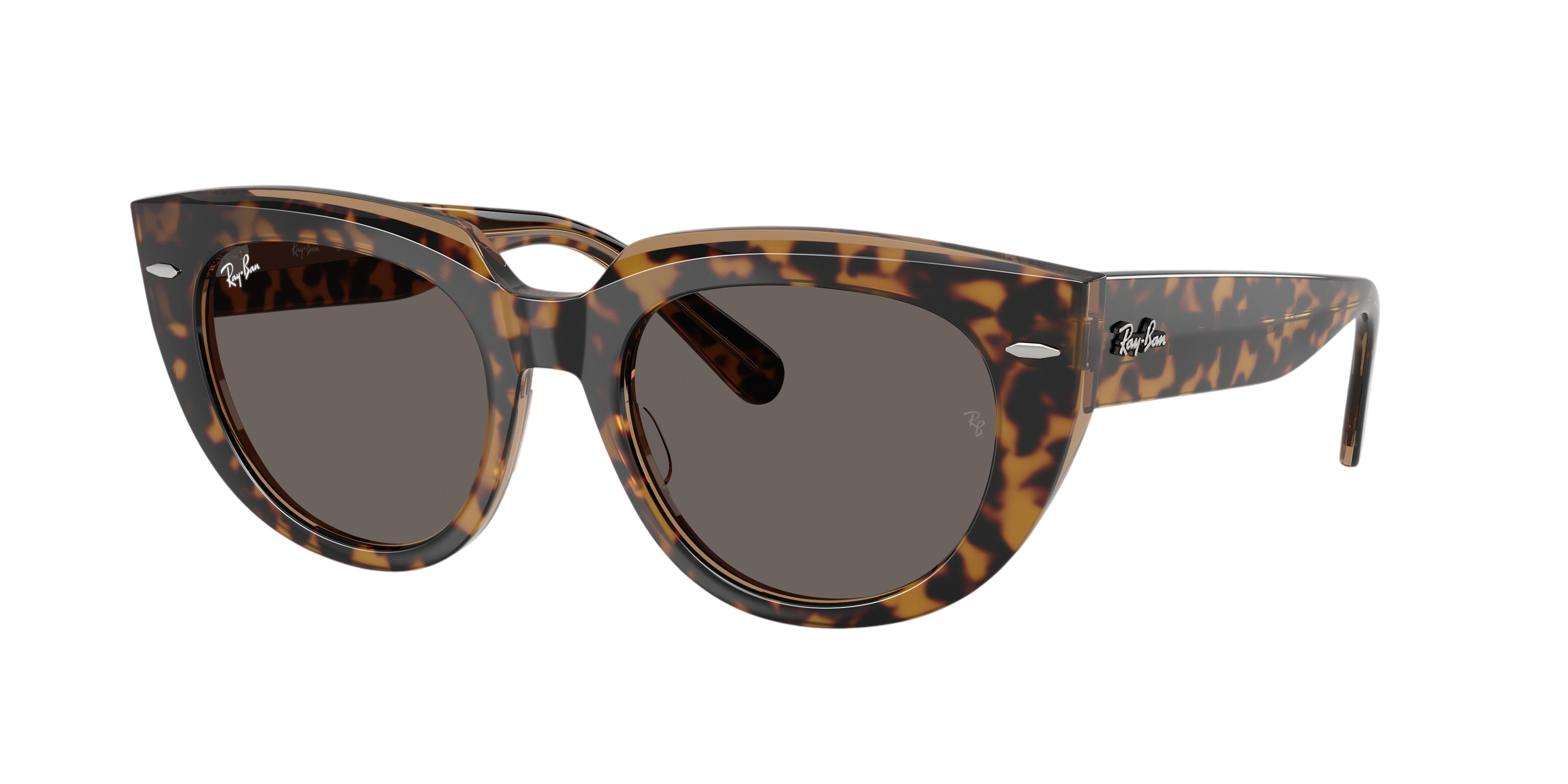 Sunglasses UK Ray-Ban Doreen RB2286 sunglasses in a classic tortoiseshell acetate frame with dark grey lenses.