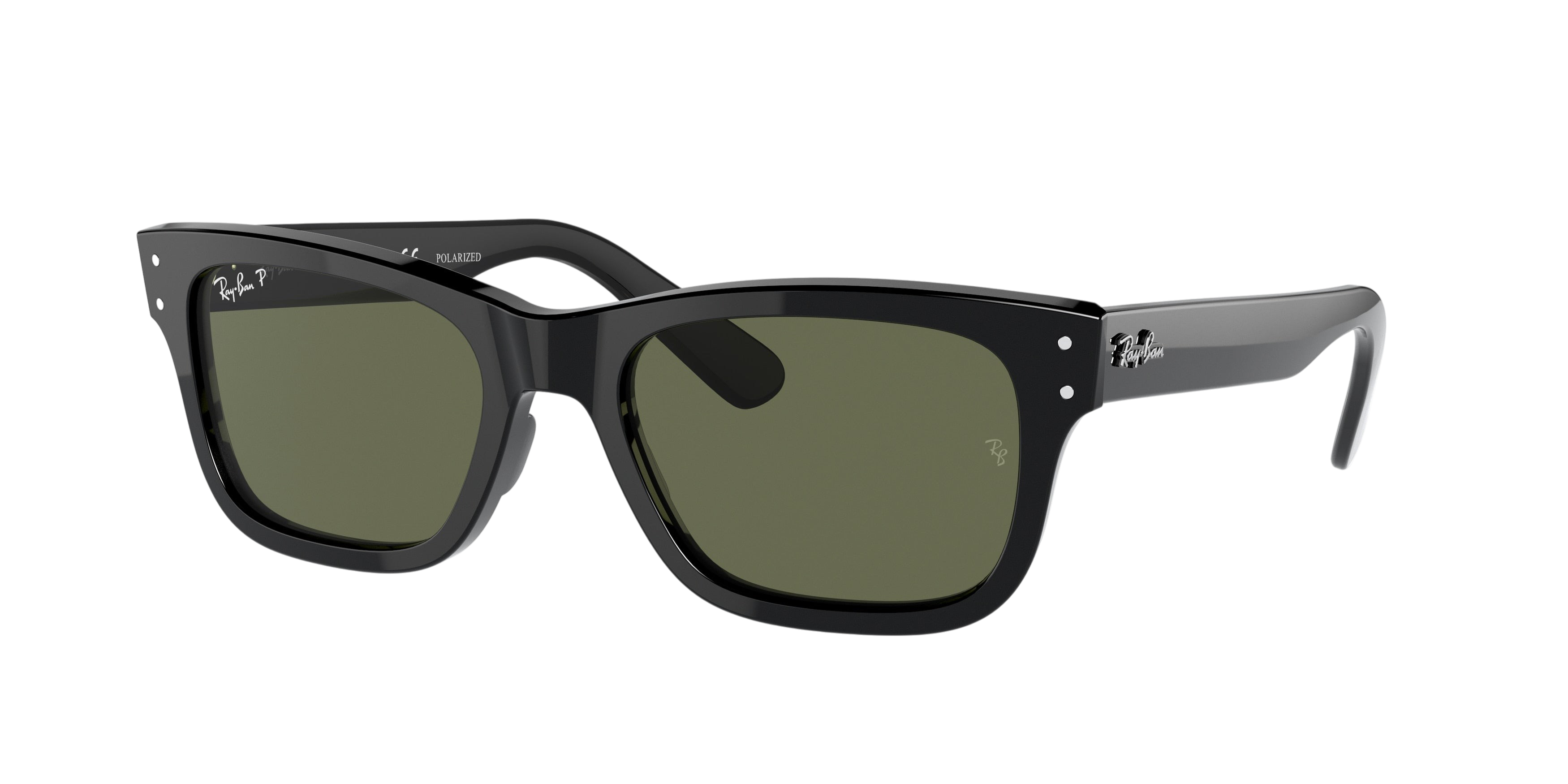 Sunglasses UK Ray-Ban Mr Burbank RB2283 sunglasses with black frames and green lenses on a white background