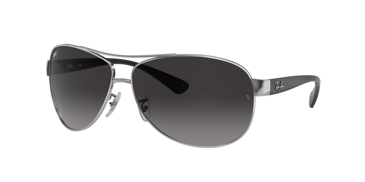 Sunglasses UK Ray-Ban RB3386 sunglasses with silver metal frames and dark grey gradient lenses