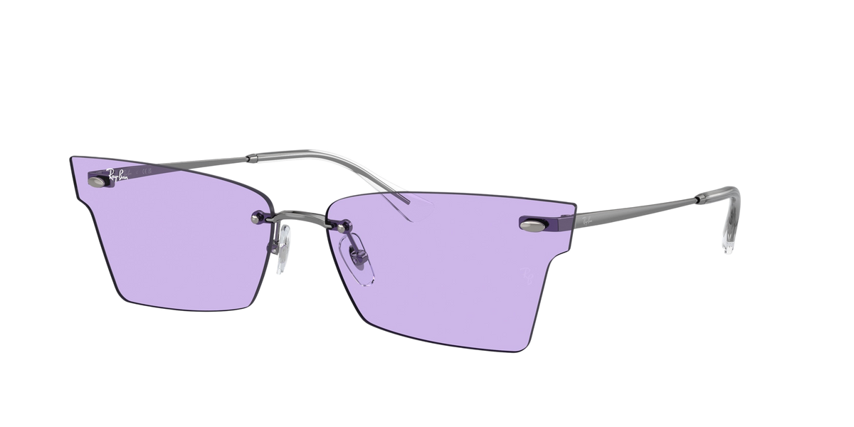 Sunglasses UK genuine Ray-Ban Xime RB3730 sunglasses featuring rimless rectangular frames with light purple lenses